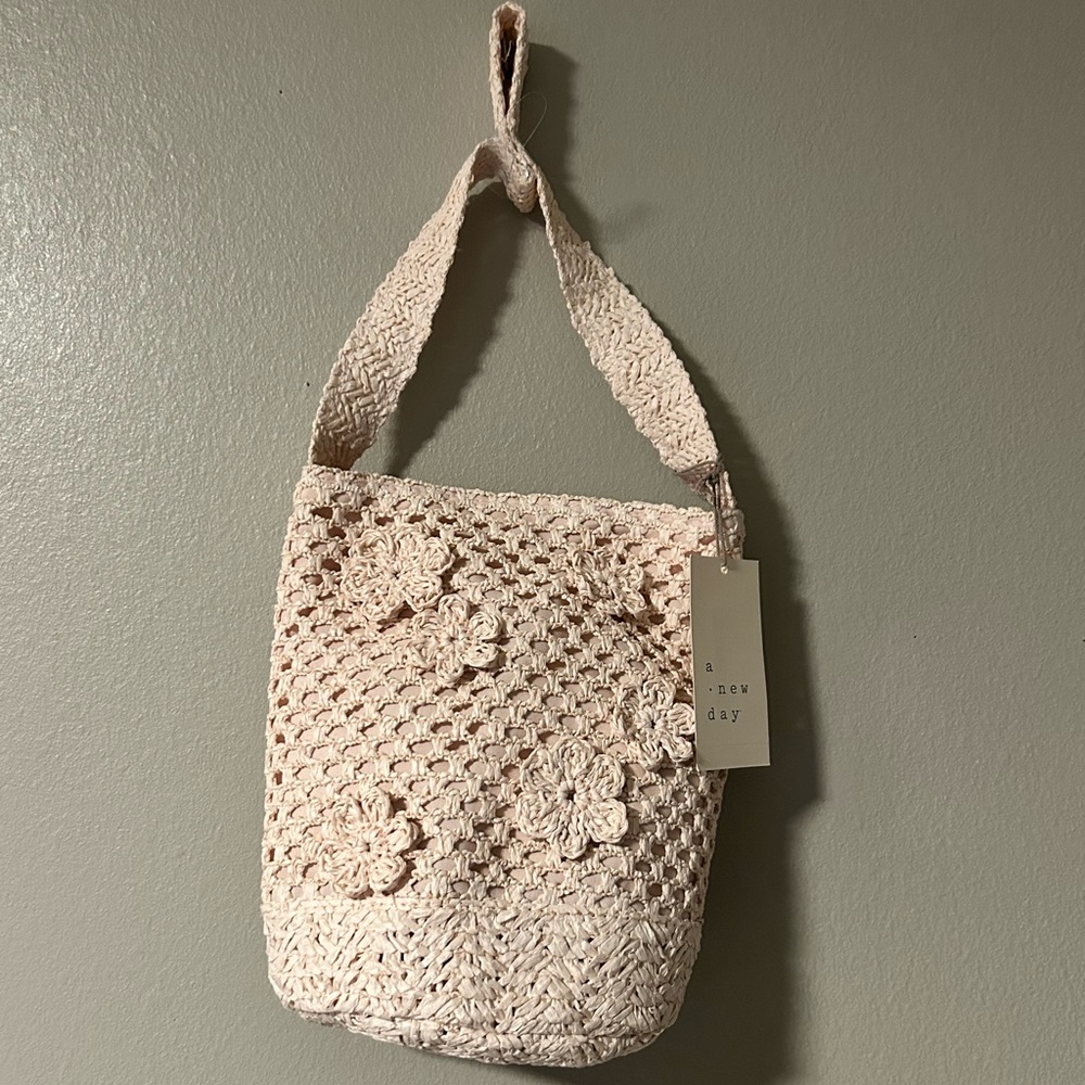 A New Day Pink Floral Crochet Shoulder Bag